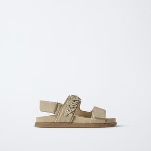 ZARA Leather Sandals with Floral Detail